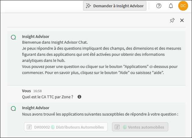 Dialoguer avec l'Insight Advisor